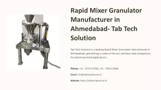Rapid Mixer Granulator Manufacturer in Ahmedabad, Best Rapid Mixer Granulator Ma