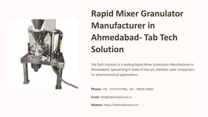 rapid mixer granulator manufacturer in ahmedabad