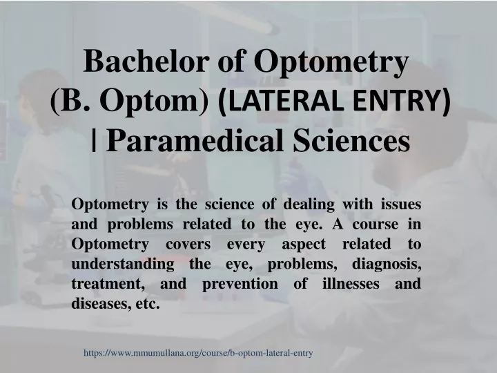 bachelor of optometry b optom lateral entry