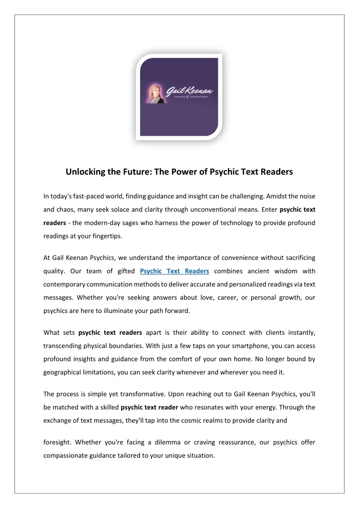 unlocking the future the power of psychic text