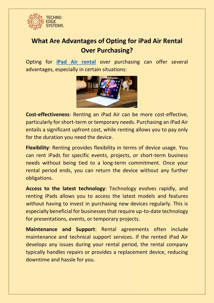 what are advantages of opting for ipad air rental