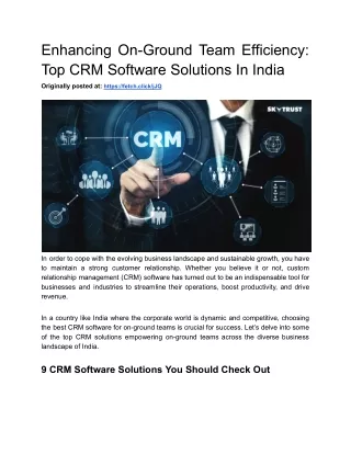 Enhancing On-Ground Team Efficiency: Top CRM Software Solutions In India