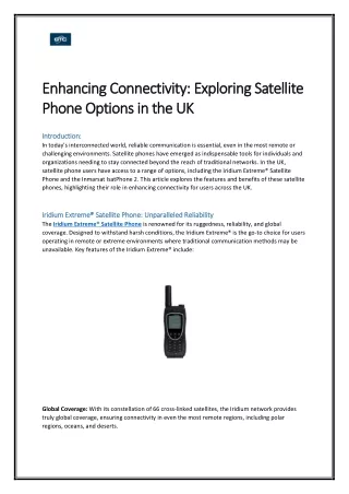 Enhancing Connectivity and Exploring Satellite Phone Options in the UK