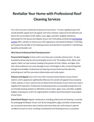 Revitalize Your Home with Professional Roof Cleaning Services