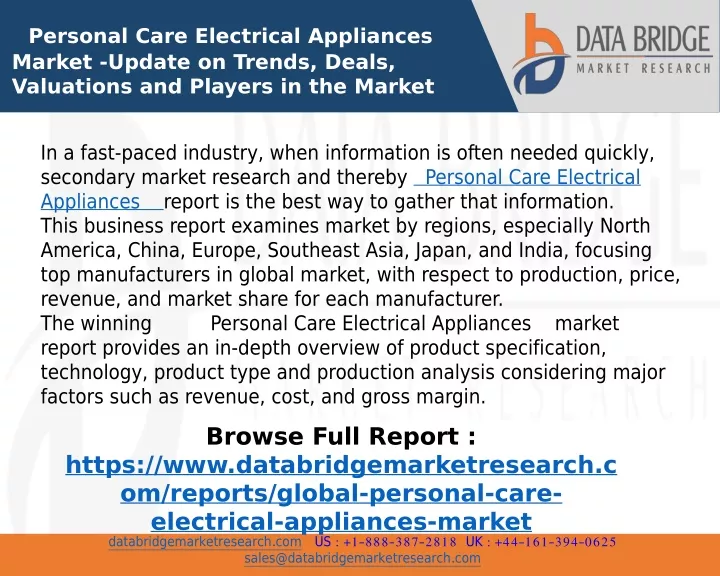 personal care electrical appliances market update