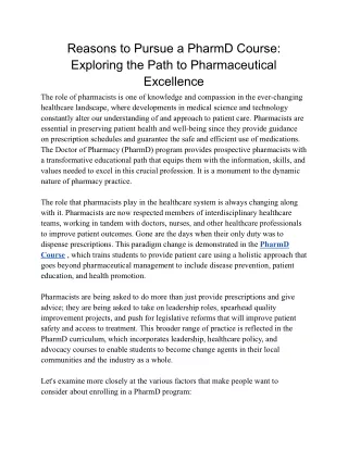Reasons to Pursue a PharmD Course_ Exploring the Path to Pharmaceutical Excellence
