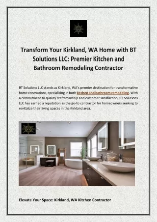 Transform Your Kirkland, WA Home with BT Solutions LLC