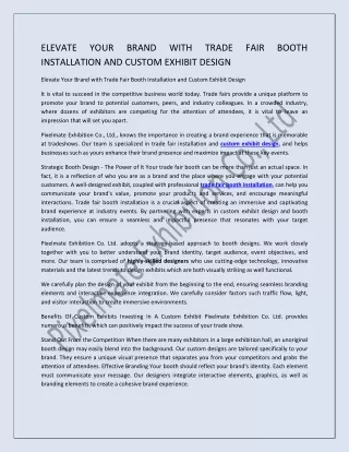 ELEVATE YOUR BRAND WITH TRADE FAIR BOOTH INSTALLATION AND CUSTOM EXHIBIT DESIGN