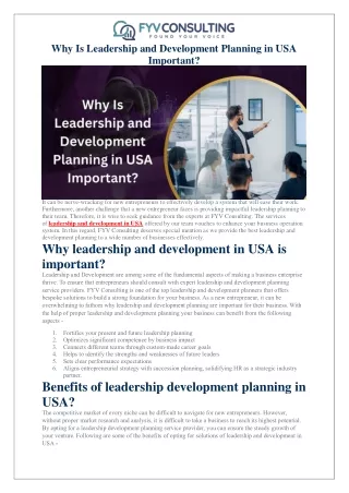 Why Is Leadership and Development Planning in USA Important?