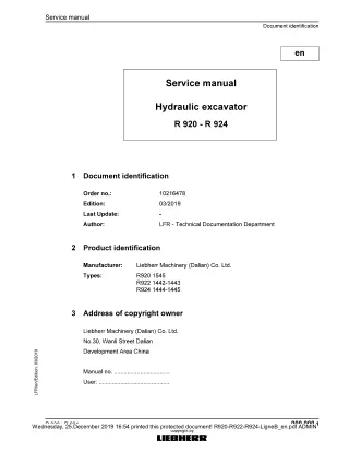 LIEBHERR R920 -1545 Hydraulic Excavator Service Repair Manual