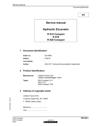 LIEBHERR R920 Compact Hydraulic Excavator Service Repair Manual