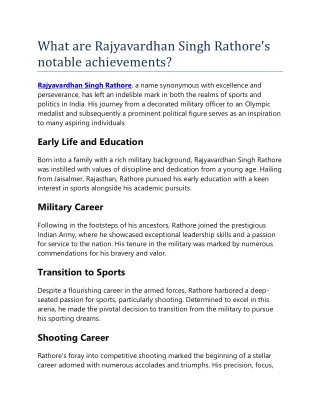 What are Rajyavardhan Singh Rathore's notable achievements