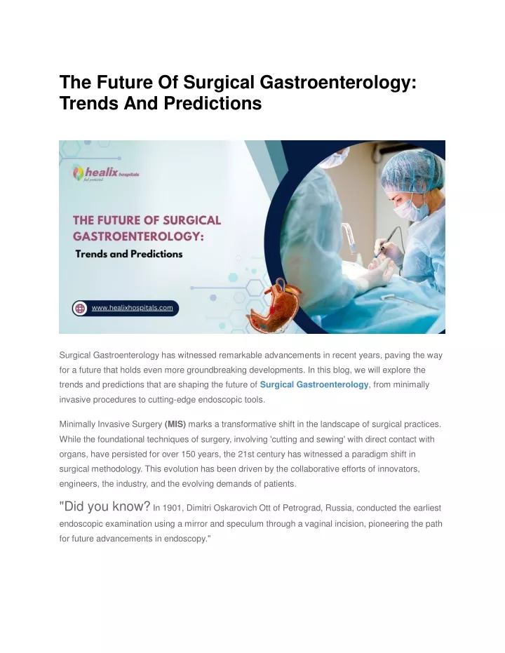 the future of surgical gastroenterology trends