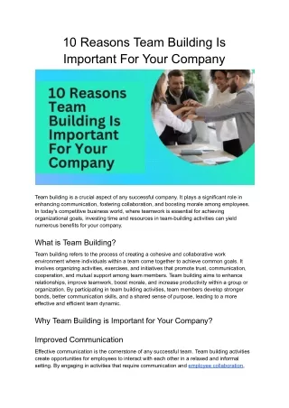 10 Reasons Team Building Is Important For Your Company