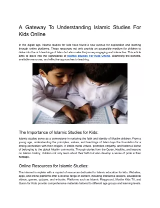 A Gateway to Understanding Islamic Studies for Kids Online