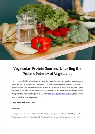 Vegetarian Protein Sources Unveiling the Protein Potency of Vegetables