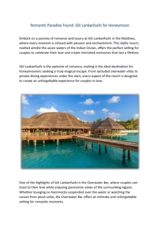 Romantic Paradise Found: Gili Lankanfushi for Honeymoon