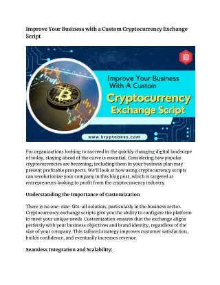 Improve Your Business with a Custom Cryptocurrency Exchange Script