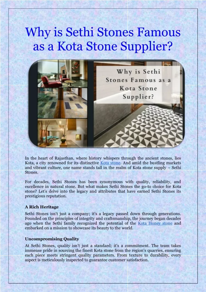 why is sethi stones famous as a kota stone