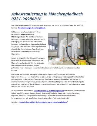 Asbestsanierung in Mönchengladbach 0221-96986816