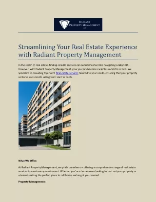 Streamlining Your Real Estate Experience with Radiant Property Management