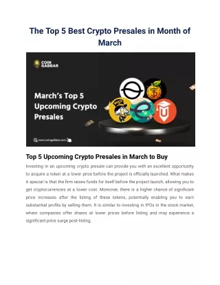 The Top 5 Best Crypto Presales in Month of March