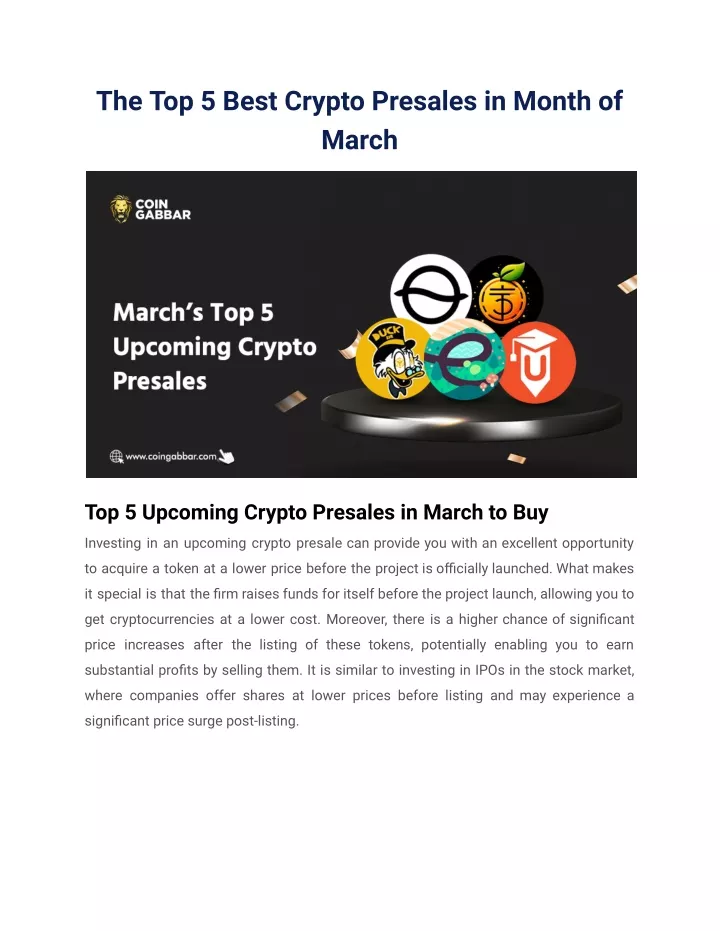 the top 5 best crypto presales in month of march