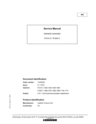 LIEBHERR R924C -1136 Hydraulic Excavator Service Repair Manual