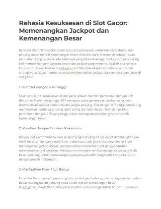 Rahasia Kesuksesan di Slot Gacor 23.01