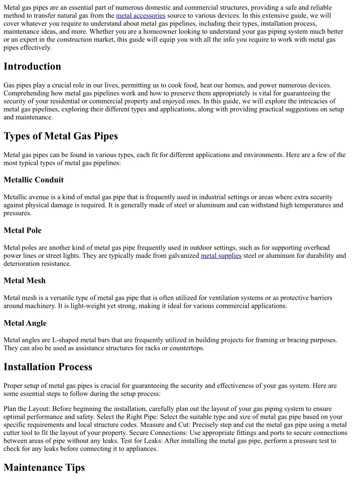 metal gas pipes are an essential part of numerous