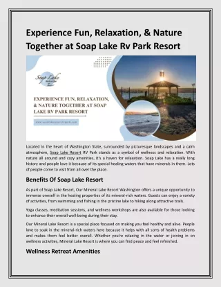 Experience Fun Relaxation & Nature Together at Soap Lake Rv Park Resort
