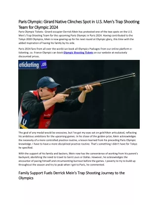 Paris Olympic Girard Native Clinches Spot in U.S. Men's Trap Shooting Team for Olympic 2024