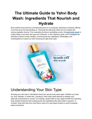 The Ultimate Guide to Yahvi Body Wash: Ingredients That Nourish and Hydrate