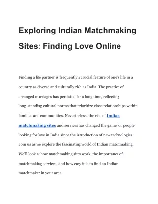 Indian Matchmaking Service: Bridging Communities and Cultures