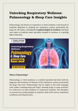 Unlocking Respiratory Wellness: Pulmonology & Sleep Care Insights