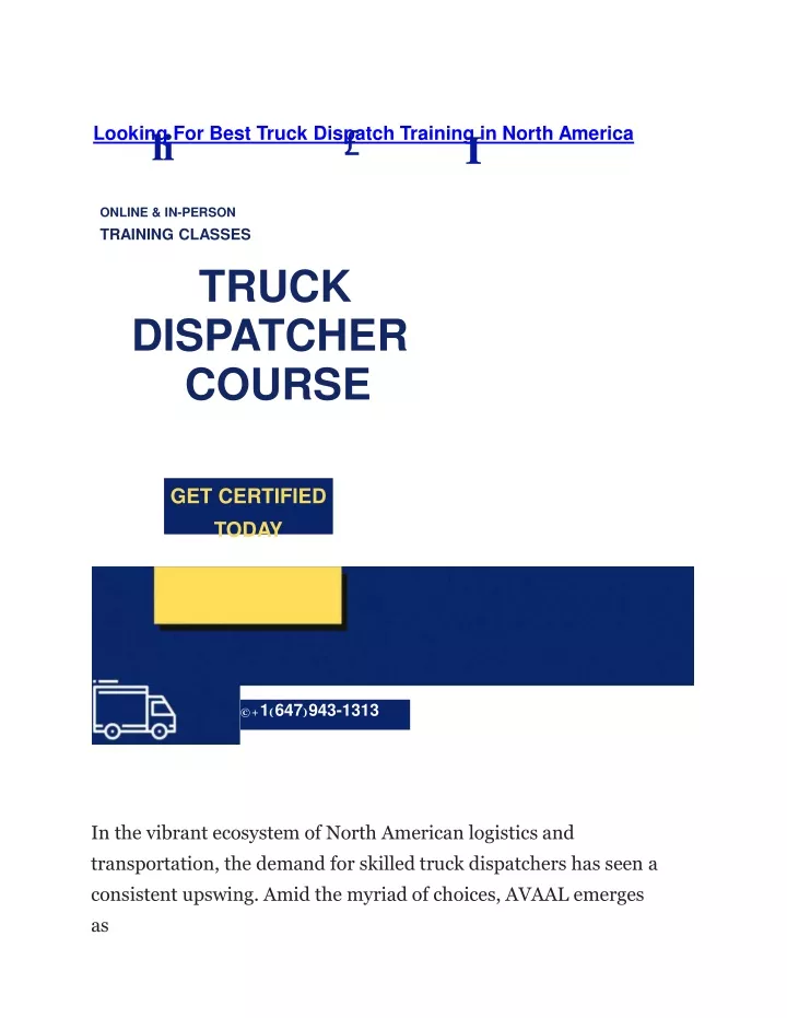 looking for best truck dispatch training in north