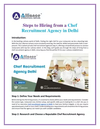 Steps to Hiring from a Chef Recruitment Agency in Delhi