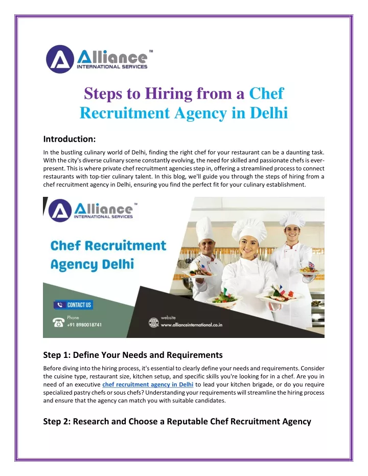 steps to hiring from a chef recruitment agency