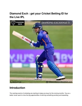 Diamond Exch get your Cricket Betting ID for the Live IPL