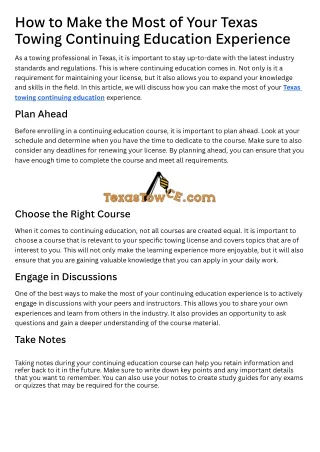 Texas Towing Continuing Education