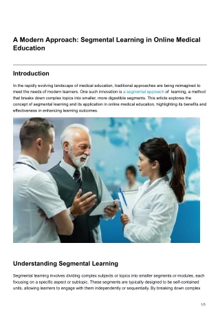 A Modern Approach Segmental Learning in Online Medical Education