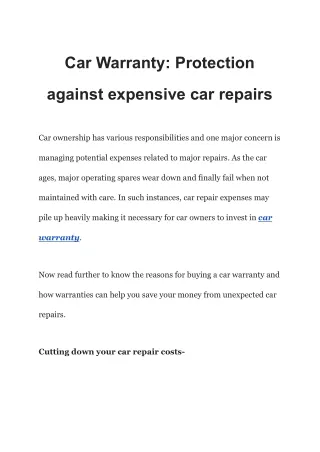 Car Warranty_ Protection against expensive car repairs
