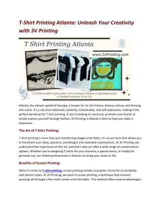 T-Shirt Printing Atlanta - Unleash Your Creativity with 3V Printing