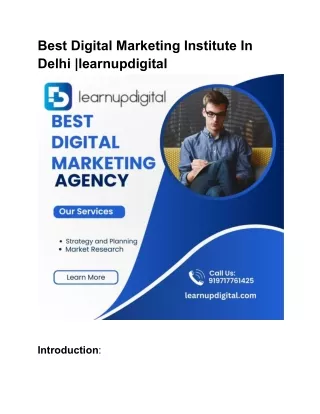 Best Digital Marketing Institute In delhi |learnupdigital