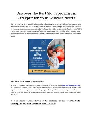 Discover the Best Skin Specialist in Zirakpur for Your Skincare Needs