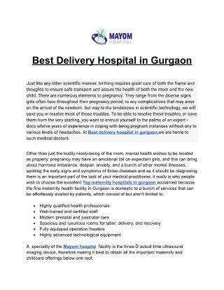 Best Delivery Hospital in Gurgaon