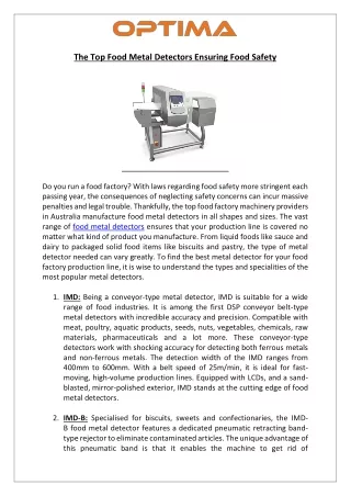 Top Food Metal Detectors For Food Safety