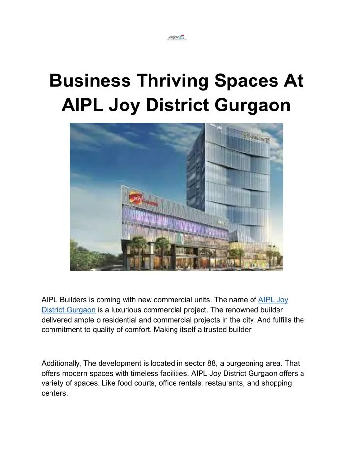 business thriving spaces at aipl joy district