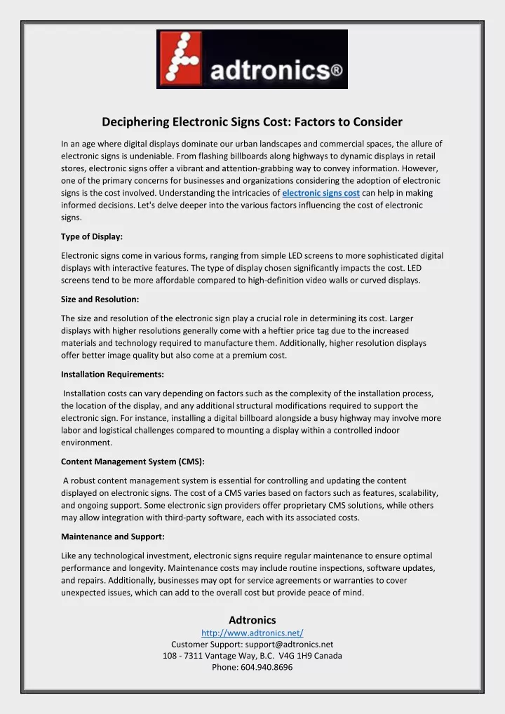 deciphering electronic signs cost factors