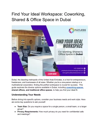 Find Your Ideal Workspace_ Coworking, Shared & Office Space in Dubai.docx